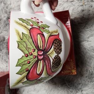 BNIB BLOSSOM Holiday flower pot planter- 2pc- ribbon holly design 10 1/4"x 5"